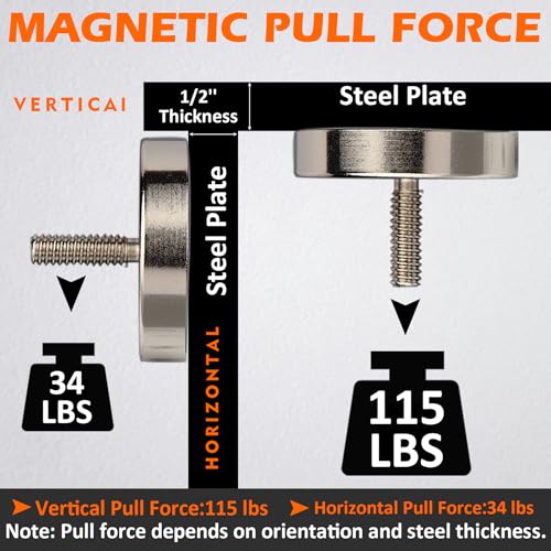 MUTUACTOR 2PCS Super Powerful Neodymium Cup Magnet with 1/4''-20 Male Threaded Stud,Φ1.26 115lb Vertical Pull-Force Non-Shattering Magnet Base with Nut and Washer for Lighting, Camera and DIY Bracket - style: 115 lbs 1/4-20" Male L 2pcs
