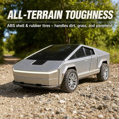 2.4GHz RC Cyber Pickup, Transforming Robot Stunt Car | ABS shell, rubber tires, 360° spin, one‑key deformation, auto demo, white front & red rear LED bar, 2 rechargeable batteries - color: Silver - Cyber