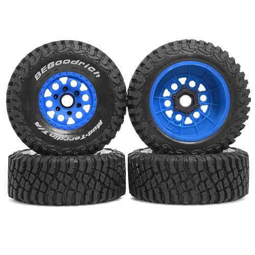 1/8 1/10 RC Short Course Truck Tires 4.96" OD Monster Truck Tires 12/14/17mm Hex Fit for 1:8 Off Road Truck Car Traxxas Slash 2WD 4×4 Rc4wd Arrma Mojave4S Senton Axial Losi Redcat (Blue) - color: Blue