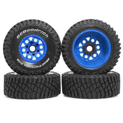 1/8 1/10 RC Short Course Truck Tires 4.96" OD Monster Truck Tires 12/14/17mm Hex Fit for 1:8 Off Road Truck Car Traxxas Slash 2WD 4×4 Rc4wd Arrma Mojave4S Senton Axial Losi Redcat (Blue) - color: Blue