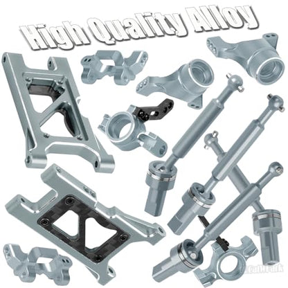 RC Upgrades Part for 1/18 LaTrax Teton,Chassis,A Arms,Drive Shaft Axles,Caster Block,Steering Blocks,Rear Stub Axle Carriers,Links,Differential Housing,Shocks,Shock Tower,Body Mounts,Titanium - color: (Titanium)