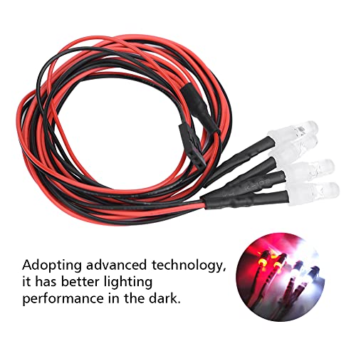4Pcs RC Light Kit, 5mm RC LED Light Headlights, White and Red Color LED Headlights Taillight Kit Accessories with 27.6in Lines for 1/10 Remote Control Model Car Truck