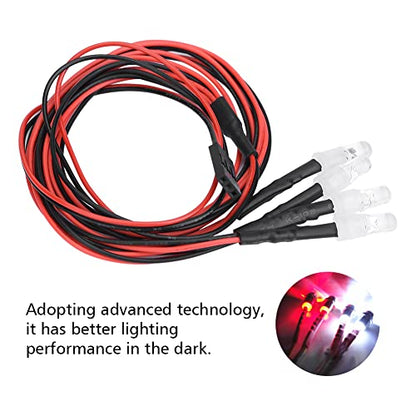 4Pcs RC Light Kit, 5mm RC LED Light Headlights, White and Red Color LED Headlights Taillight Kit Accessories with 27.6in Lines for 1/10 Remote Control Model Car Truck