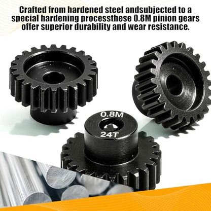 3-Pack Steel Metal 0.8M 5mm Pinion Motor Gear Sets 24T Compatible with HPI Kyosho Losi Axial Tamiya 1/8 1/10 RC Car Monster Truck Buggy, 0.8 Module Gear for Traxxsa Arrma - style: 3Pcs 24T