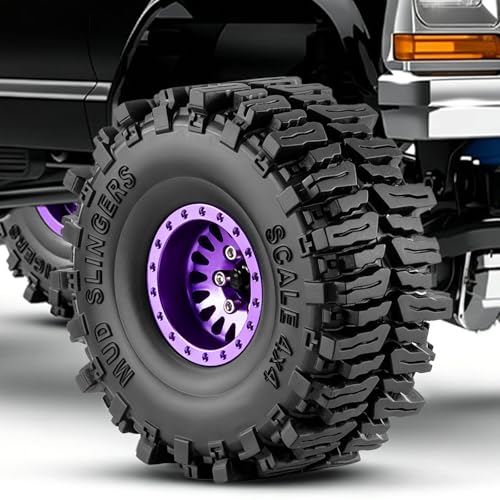 1.0" Beadlock Wheels and Tires for 1/24 SCX24 1/18 TRX4M RC Crawlers – Upgrade Parts (Purple, 4pcs) - color: Purple