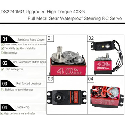 DS3240 40KG Waterproof Full Metal Gear 270 Degree Digital Servo 6V with 25T Servo Arm for 1/8 1/10 RC Car Crawler Truck Mechanical Arm