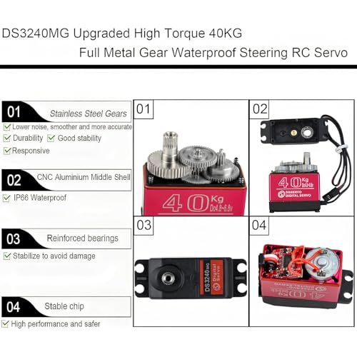 DS3240 40KG Waterproof Full Metal Gear 270 Degree Digital Servo 6V with 25T Servo Arm for 1/8 1/10 RC Car Crawler Truck Mechanical Arm