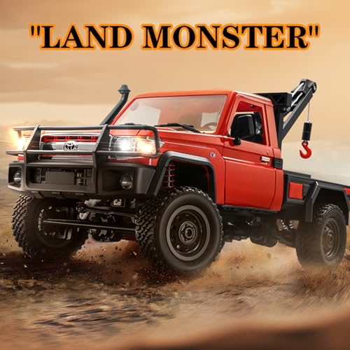 MN82T RC Rock Crawler Car 1/12 Scale Toyota Pickup Truck , 2.4GHz 4WD Off-Road Remote Control Truck, 2-Speed Modes, 2×1200mAh Batteries, All-Terrain Crawler for Adults Kids Indoor Outdoor (whth Gift) - color: Red-2