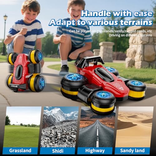 Remote Control Car RC Stunt Cars Toy Gifts - High-Speed Drift 360 Flips Four-Sided Driving Rotating Twist 4WD Offroad Vehicle for Kids Boy Girl Birthday Presents Ages 5 6 7 9 10 11 12 Years Old Red - color: Red