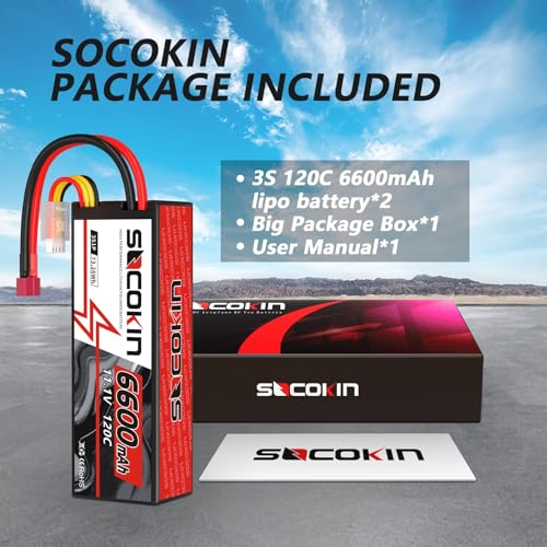 3S Lipo Battery 6600mAh 11.1V 120C Lipo Battery with T Deans Connector Hard Case for RC Car Truck Boat Helicopter Airplane RC Model (2 Pack)