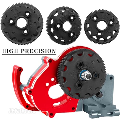 Transmission Case Gearbox w/Spur Gear Upgrades Part for 1/10 Slash/Stampede/Bandit/Rustler 2WD (VXL),RC Aluminum Transmission Gearbox Hops Up,Red & Titanium - color: Red - (Gear Gearbox)