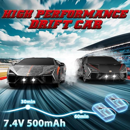RC Drift Car, 1:16 Remote Control Car 2.4Ghz High Speed RC Cars 4WD Racing Sport Toy Cars with LED Lights, Spray, Drifting Tires, 2 Batteries for Kids Boys Girls Adults Birthday Christmas - color: Silver