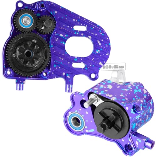 RC Transmission w/Gear Upgrades Part for 1/10 SCX10 AXI03004 Capra 1.9 UTB,Aluminium Alloy Complete Gearbox Transmission Case with Gear,Mix Purple&Blue - color: Multicolorred(1set)