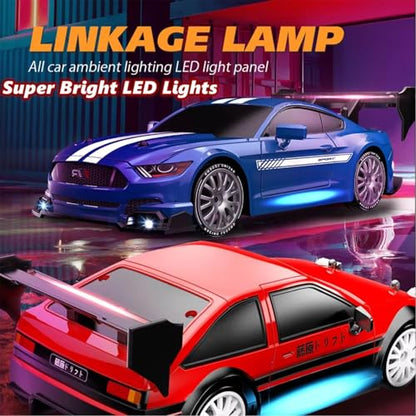 1:24 Scale RC Drift Car 4WD 2.4GHz 30KM/H High Speed Racing Sport Toy Car with LED Lights, Racing and Drift Wheels(02-Blue) - color: 8602-blue
