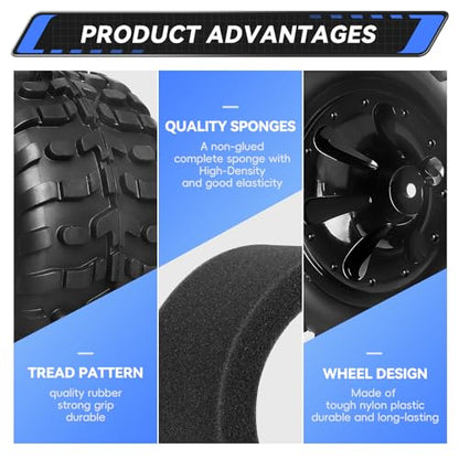 2.8" Preglued 1/10 Stadium Truck Wheels and Tires 12mm Hex for Traxxas Rustler Stampede 4x4 2WD Redcat Volcano Epx S30 Blackout Xte 4PCS