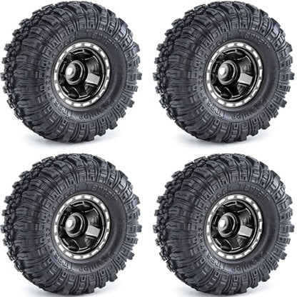 1.0 Beadlock Wheels and Tires Set 57 x 24 mm 1.0 inch Rubber Rock Crawler Tires & Alloy Blade Wheels For 1/18 1/24 Axial SCX24 TRX4M Gladiator Bronco C10 JLU Deadbolt RC Crawler Upgrade(Black) - color: Black