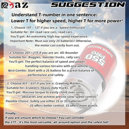 RC Motor 550 65T Brushed Motor Splash-Proof for 1/10 Trx4 Slash ARRMA Granite Senton Axial Redcat HSP HPI Crawler Off-Road,Racing,Drifting,Highway Slow High Speed Car (65T)