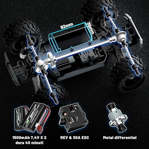 RC Cars 1:18 Scale 4WD Off-Road Fast Monster Truck, 36KPH High Speed Remote Control Car, Oil-Filled Shocks, Dual Body Shells, Portable for Outdoor Fun, 7.4V 1500mAh Batteries, 2.4GHz RC Truck