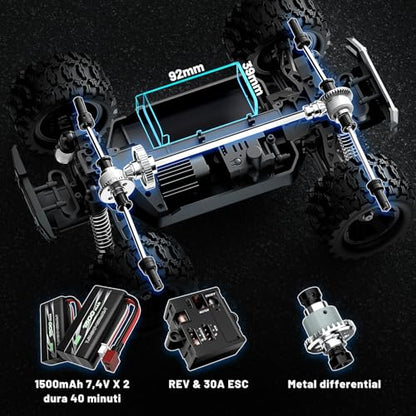 RC Cars 1:18 Scale 4WD Off-Road Fast Monster Truck, 36KPH High Speed Remote Control Car, Oil-Filled Shocks, Dual Body Shells, Portable for Outdoor Fun, 7.4V 1500mAh Batteries, 2.4GHz RC Truck