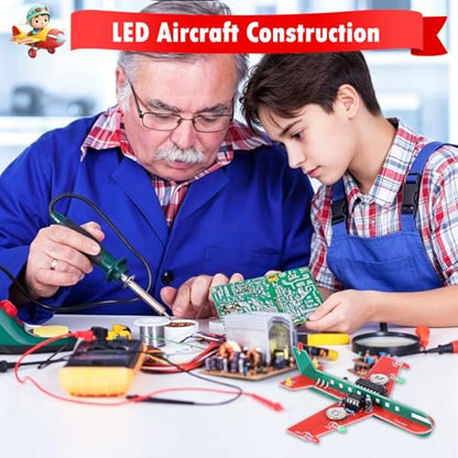 ICSTATION DIY Airplane Soldering Practice Kit, 3 Color LED Flashing Light Electronics Project, STEM Educational Learning Tool for High School Classroom, Beginners & Students, Birthday Present