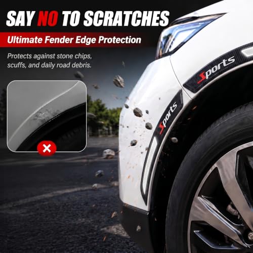 4 PCS Car Wheel Eyebrow Strips, Carbon Fiber Sports Style Fender Flare Protector, Reflective Anti-Collision Fender Edge Trim Stickers, Universal for Most Cars SUVs Trucks (White) - color: White