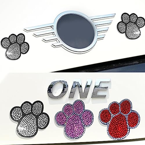 cueclue 2 PCS Bling Car Decals, Crystal Decoration Sticker, Rhinestone Dog Paw Print Stickers, Universal for Car Body Bumper Window Laptops Self-Adhesive Sticker (Red)