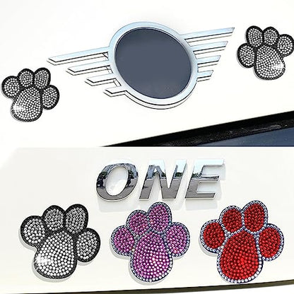 cueclue 2 PCS Bling Car Decals, Crystal Decoration Sticker, Rhinestone Dog Paw Print Stickers, Universal for Car Body Bumper Window Laptops Self-Adhesive Sticker (Red)