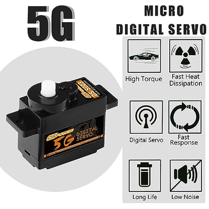 2PCS 5G Mini Digital Servo, Plastic Gear Micro RC Servos Motor Kit for 1/28 RC Car Model Boat Fixed-Wing Helicopter Airplane Robot Toy (2PCS)