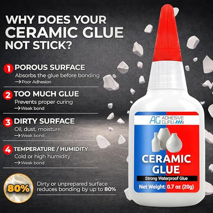 Adhesive Guru Ceramic Glue (0.7 oz) Super Glue for Pottery, Porcelain & China Repairs, Waterproof and Odorless After Cure, Non-Toxic, Temperature Resistant, Compatible with Aerosol Activator – 1 Pack - size: 1 Pack, style: Ceramic Glue