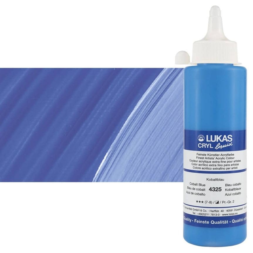 Lukas Cryl Liquid Soft Body Acrylic Paints for Painting - Professional Low Viscosity - 250 ml Bottle Cobalt Blue - color: Cobalt Blue