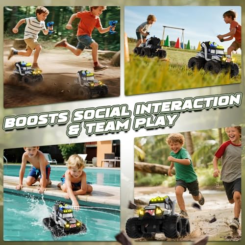 Remote Control Car, Waterproof Monster Trucks Toys, 1:18 Amphibious RC Cars, 2.4 GHz 4WD All Terrain Off-Road Pickup Toy Truck, Kids Toys for 6-12 Year Old Boys Girls Christmas Birthday Gifts Presents - color: Black & Blue