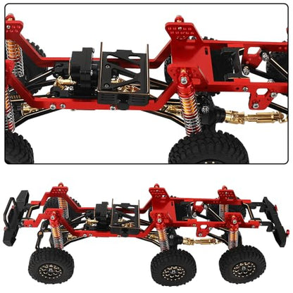 TRX-4M 6x6 RC Chassis Frame with Axles Transmission Wheels Skid Plate DIY for TRX4M 1/18 RC Crawler Metal Upgarde Parts (red) - color: Red
