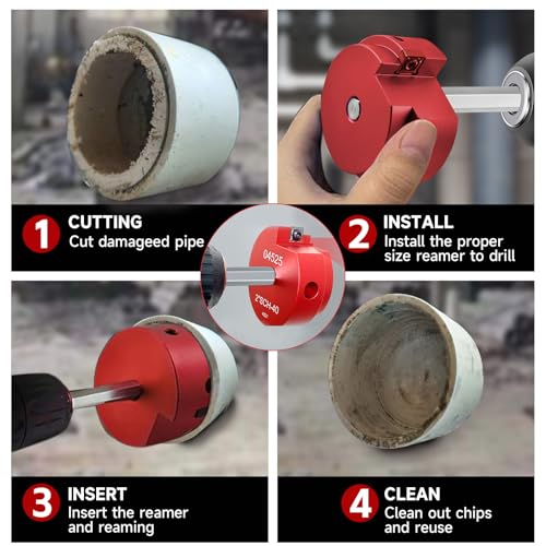 6PC Pvc Pipe Fitting Reamer Kit fit into standard 1/2" drills PVC pipe reamer tool PVC Pipe Fitting Saver Contains PPR75, PPR100, PPR150, PPR200, PPR300 and PPR400 - size: 0.75,1,1.5,2,3,4