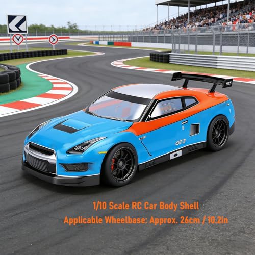 1/10 Scale RC Car Body Shell, Clear Polycarbonate 1.0mm Body with Rear Wing for 26cm Wheelbase Touring Cars (Blue Orange) - color: Blue Orange