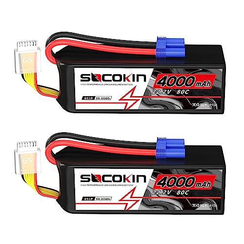 6S Lipo Battery 22.2V 4000mAh 80C Lipo Battery with EC5 Plug Soft Case for RC Car RC Boat RC Racing Truck Helicopter Airplane 2 Pack
