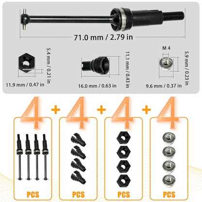 Hardened Steel CVD Drive Shafts Set with Adapters, Nuts, Center Drive Cups, Front Rear Dogbone Driveshaft Axles Upgrades Part for 1/16 Mojave Grom ARA2304, ARA2304S, ARA2104 (Black,Black) - color: Black-black