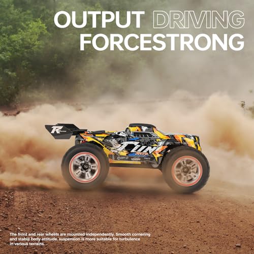 GoolRC WLtoys 184008 Brushless RC Cars for Adults, 60KM/H High Speed Remote Control Car, 4WD 1:18 Scale All Terrain Off Road Monster Truck, 2.4GHz RC Racing Car with 2 Batteries (Yellow) - color: Yellow