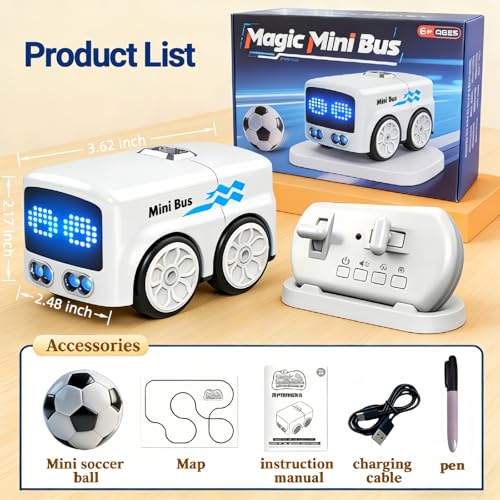 Magic Mini Bus Toy – Interactive Inductive Magic Follows Line Car with Cute LED Lights, Gesture-Follow & Smart RC Control & Follow/Escape Modes – STEM Toy for Ages 5 6 7 8 Boys & Girls (White) - color: White