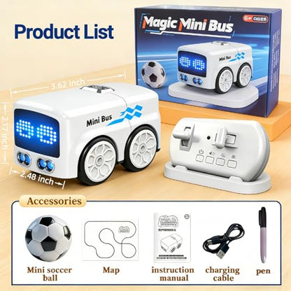Magic Mini Bus Toy – Interactive Inductive Magic Follows Line Car with Cute LED Lights, Gesture-Follow & Smart RC Control & Follow/Escape Modes – STEM Toy for Ages 5 6 7 8 Boys & Girls (White) - color: White