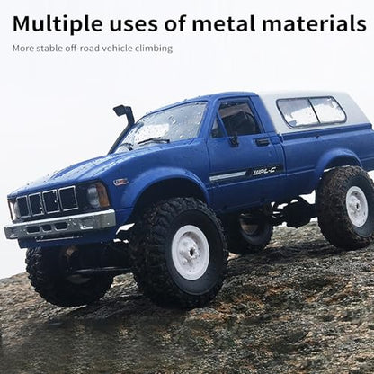 RC Truck 1/16 RC Rock Crawler, WPL C24 4x4 RC Pickup Truck, 2.4GHz Remote Control Car, All Terrain Off Road RC Climbing Car with Headlights and 2 Batteries for Adults (Blue) - color: Blue