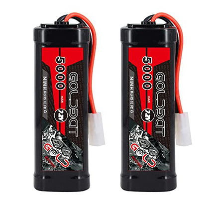 GOLDBAT 5000mAh 7.2V NiMH Battery with Tamiya Connector for RC Car RC Truck RC Boat LOSI Associated HPI Kyosho Tamiya Quadcopter Drone Hobby(2 Pack)
