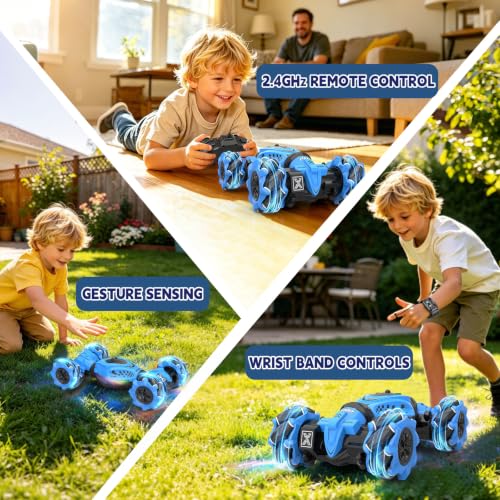 Remote Control Car - RC Drift Car Gesture Sensing Toy Boy Age 6-8-12 Gifts | Gesture Sensing RC Stunt Car for Kids Toys 6 7 8 9 10 11 12 Year Old Boy Birthday Christmas Presents with Lights Music - color: Blue
