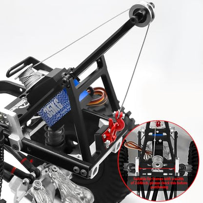 Aluminum RC Winch Double Stent Rescue Set Truck Tow Crane Arm Wrecker Kit with 360° 35KG Servo for 1/10 SCX10 TRX4 RC Crawler and Trailer RC Upgrade Parts (Black) - color: Black