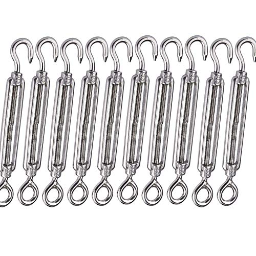 10 Pack M6 Turnbuckle Hook and Eye Stainless Steel Turnbuckle Wire Rope Tension Adjustable, Heavy Duty Turnbuckle Tension Hook for Wire Cable, Clothesline - style: M6 - Hook & Eye Turnbuckle