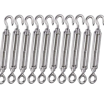 10 Pack M6 Turnbuckle Hook and Eye Stainless Steel Turnbuckle Wire Rope Tension Adjustable, Heavy Duty Turnbuckle Tension Hook for Wire Cable, Clothesline - style: M6 - Hook & Eye Turnbuckle