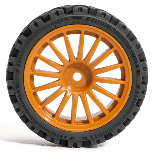 Pre-Glued Off-Road Knobby Wheel & Tire Set for 1/10 1/12 RC Car for HSP 94123, Tamiya TT01 / XV01, MJX 10303, Kyosho FW06, 70 x 28 mm Rubber, 12 mm Hex Nylon Wheels, 4 pcs, Orange - color: Brown