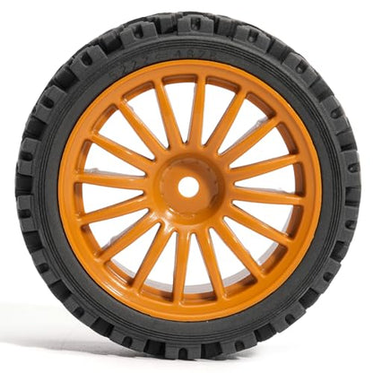 Pre-Glued Off-Road Knobby Wheel & Tire Set for 1/10 1/12 RC Car for HSP 94123, Tamiya TT01 / XV01, MJX 10303, Kyosho FW06, 70 x 28 mm Rubber, 12 mm Hex Nylon Wheels, 4 pcs, Orange - color: Brown