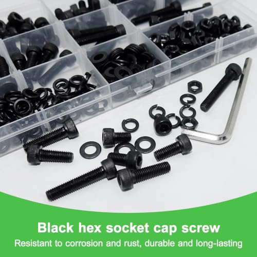 317 Pcs M5 x 6/8 /10/12 /14/18 /20/25 /30mm Socket Head Screws M5 Long Screws Metric Screws Bolts Washers Nuts Kit Machine Screw Assortment Kit 12.9 Grade Alloy Steel Fully Threaded for Furniture - size: M5x6/8/10/12/14/18/20/25/30mm-317Pcs
