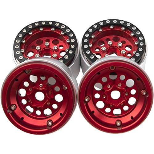 4Pack ShareGoo Aluminum Alloy 1.9" Beadlock Wheel Rims Hubs Compatible with Traxxas TRX4 Axial SCX10 RCAWD D90 D110 Tamiya CC01 1/10 RC Crawler Car (Red) - color: Red
