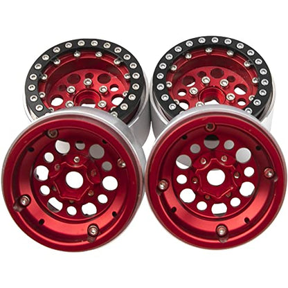 4Pack ShareGoo Aluminum Alloy 1.9" Beadlock Wheel Rims Hubs Compatible with Traxxas TRX4 Axial SCX10 RCAWD D90 D110 Tamiya CC01 1/10 RC Crawler Car (Red) - color: Red